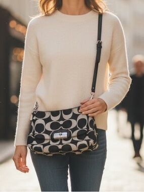 Coach Signature Hobo Crossbody and Shoulder, Handbag with Turn-Lock Detail